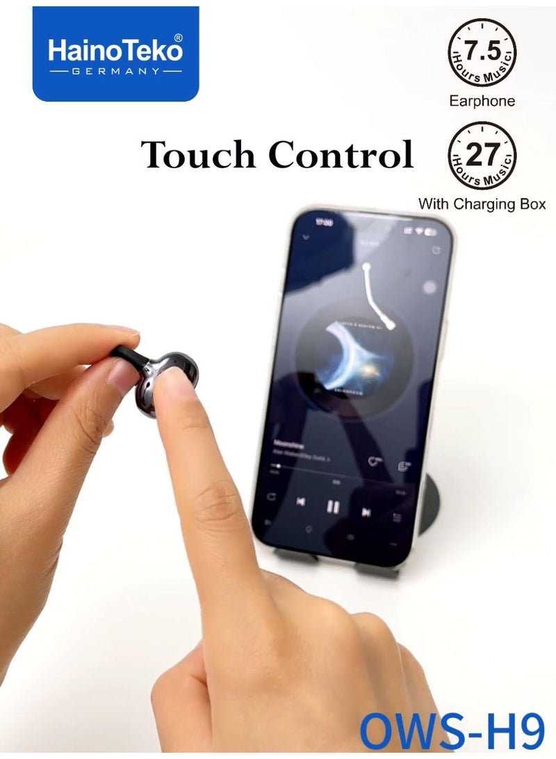 Haino Teko OWS-H9 OpenDots Hi-Res Bluetooth Earphones with Crystal-clear sound Multi Functional Touch Control and High Quality Microphone Blue - Image 3